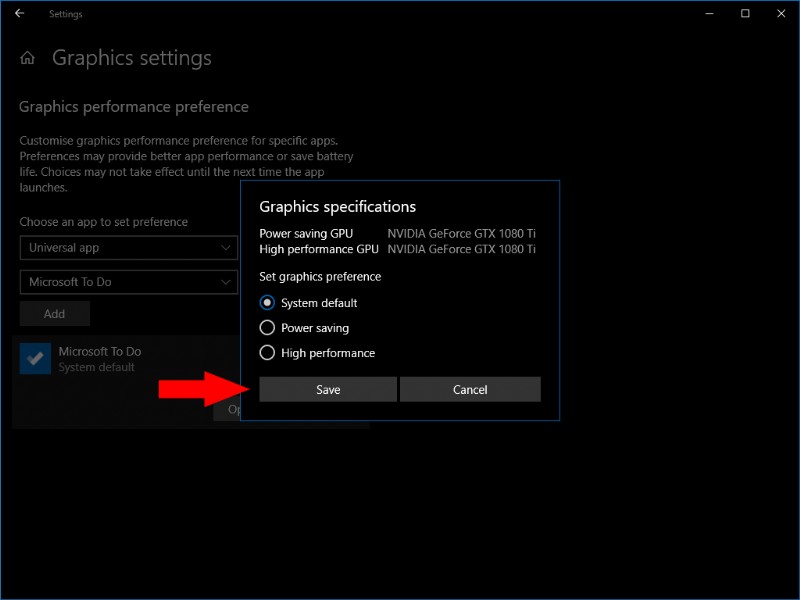 How to set per-app graphical performance settings in Windows 10
