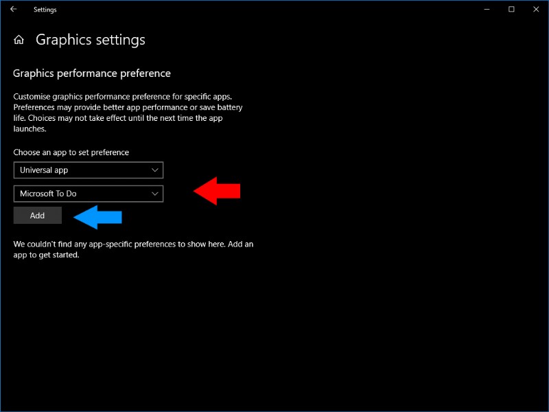 How to set per-app graphical performance settings in Windows 10