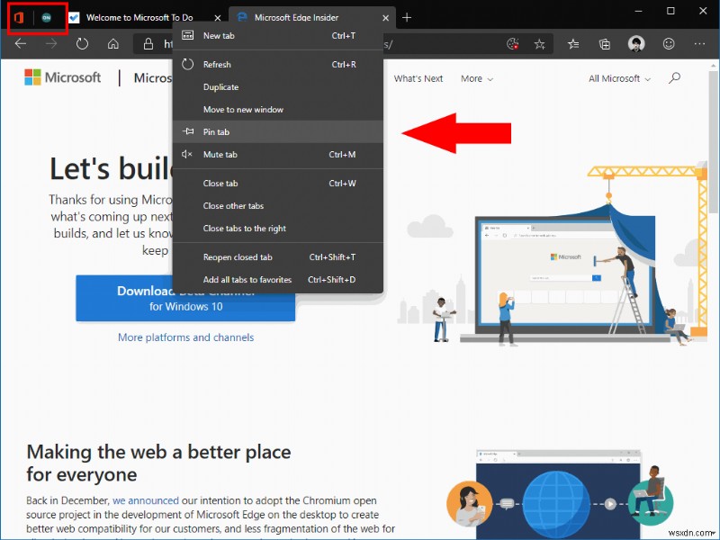 How to use pinned tabs in Microsoft Edge Insider