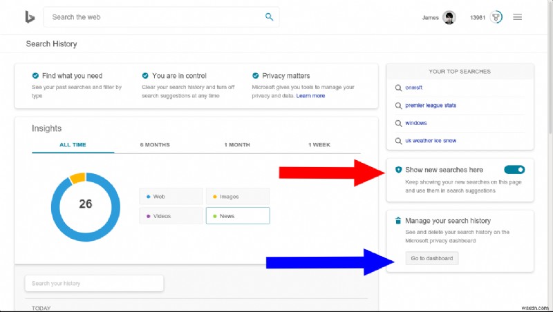 How to view and delete your Bing search history