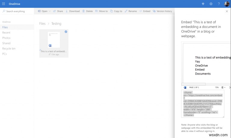 How to embed Office 365 documents on a website