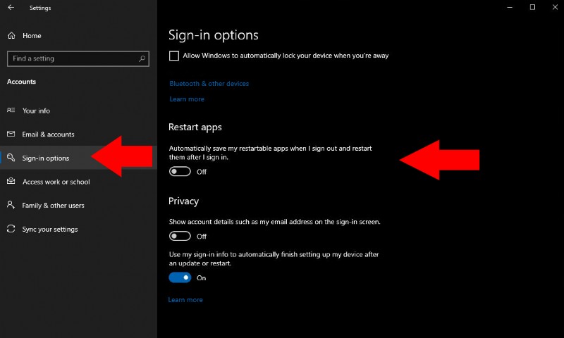 How to stop Windows 10 restarting your apps after you login