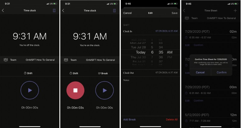 How to use the Time Clock in Shifts in Teams on iOS and Android