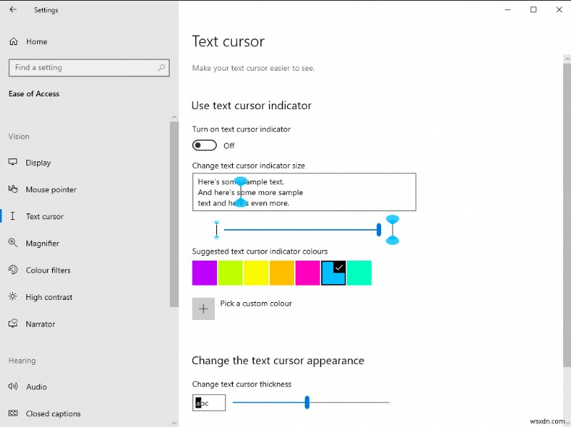 How to customise the text input cursor in Windows 10