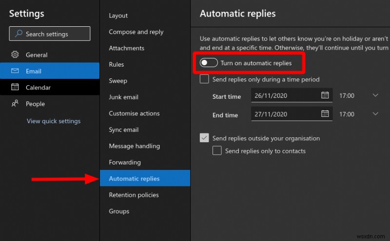 How to set an Out of Office auto-reply using the Outlook web app