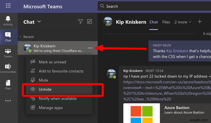 How to hide and unhide chats in Microsoft Teams