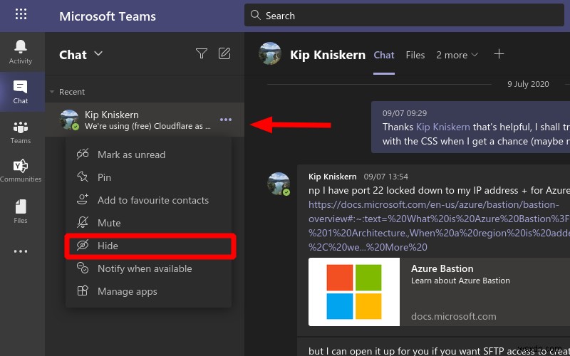 How to hide and unhide chats in Microsoft Teams
