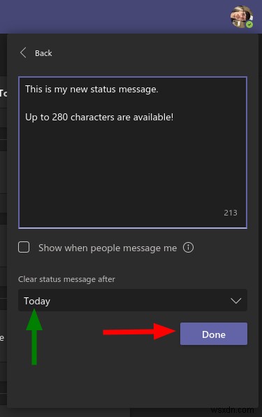 How to set a status message in Microsoft Teams