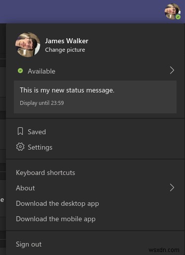 How to set a status message in Microsoft Teams