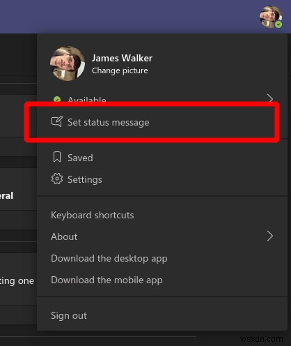 How to set a status message in Microsoft Teams