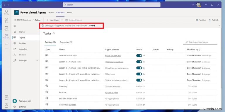 How to create and edit topics for your Power Virtual Agents chatbots on Microsoft Teams