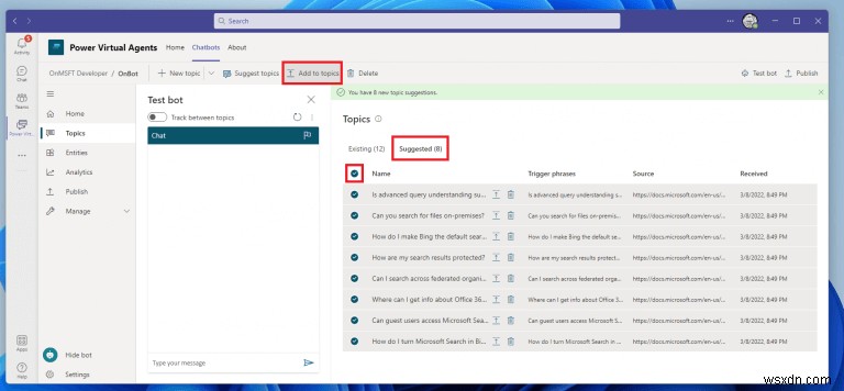 How to create and edit topics for your Power Virtual Agents chatbots on Microsoft Teams