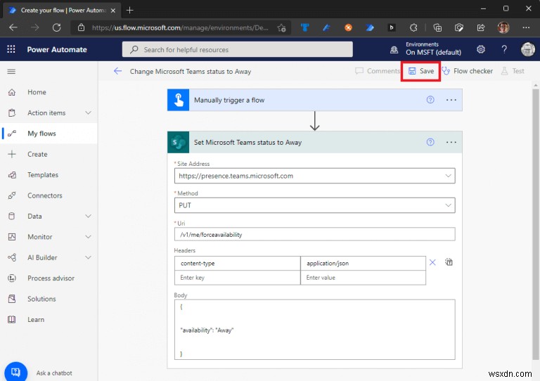 How to update your Microsoft Teams status using Power Automate