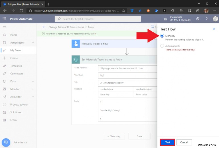 How to update your Microsoft Teams status using Power Automate