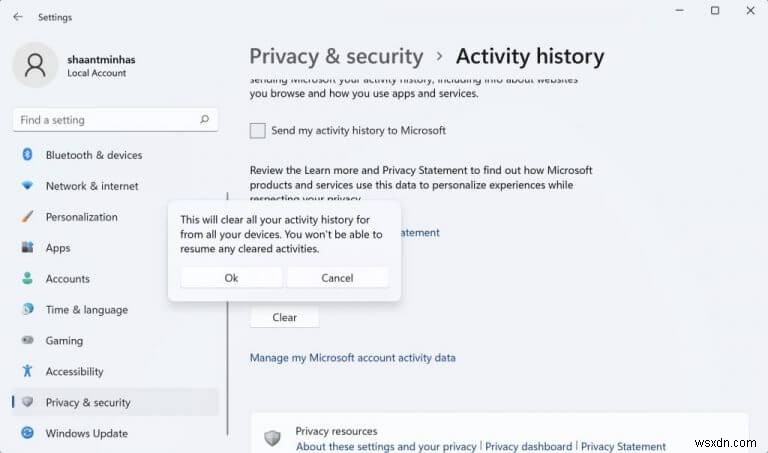How to view Activity History on Windows PC