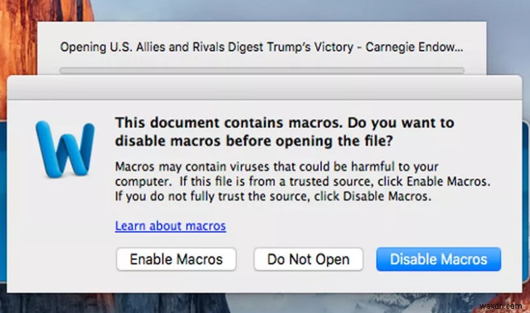 Microsoft Word Macro Malware attacks MacOS