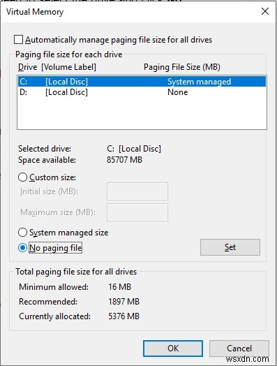 How to Change/Move or Disable Pagefile in Windows 10