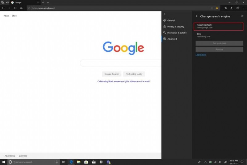 How to change the default search engine in Microsoft Edge