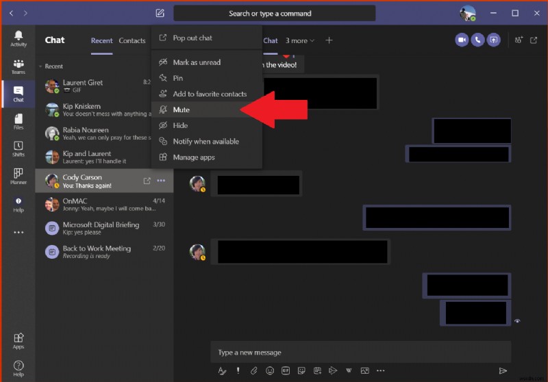 How to delete a chat in Microsoft Teams