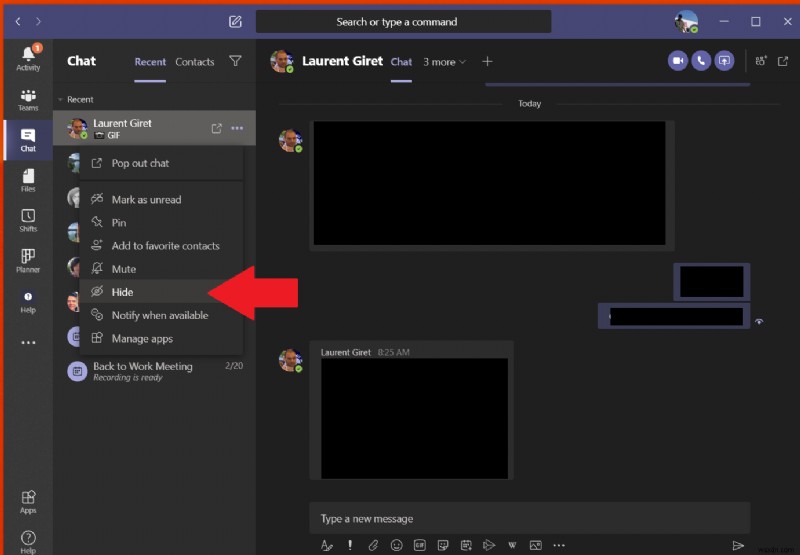 How to delete a chat in Microsoft Teams
