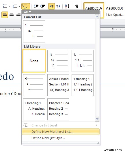 Microsoft Word & numbered lists