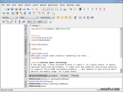 Kile - another successful LaTeX frontend