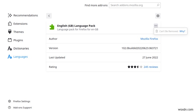 Firefox, language packs & how to remove