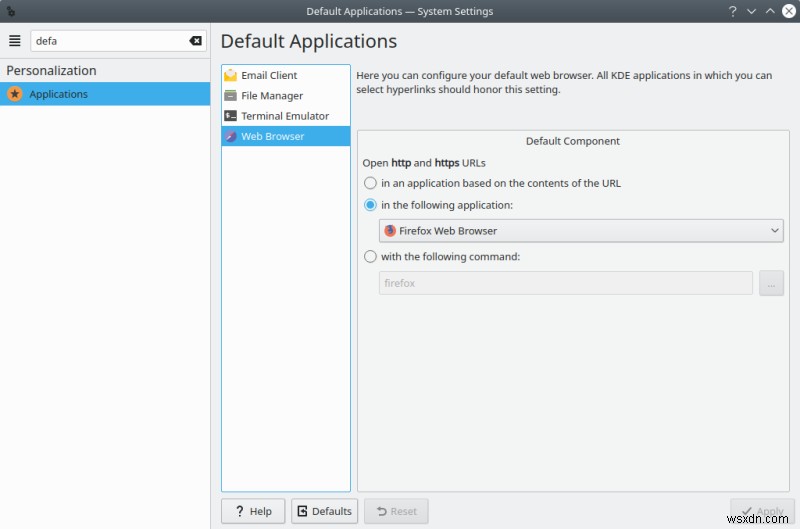 Firefox refuses to become default browser (Plasma, neon)