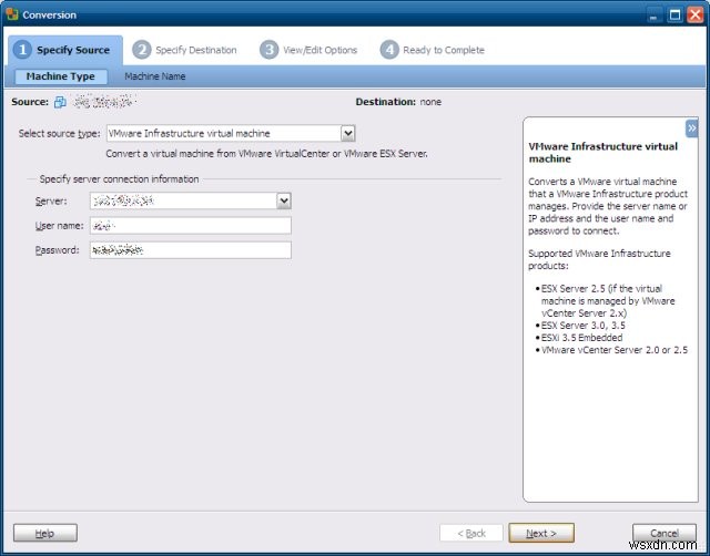 Convert virtual machines with VMware Converter