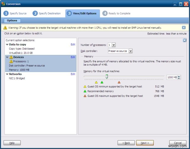 Convert virtual machines with VMware Converter