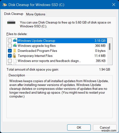 Disk space cleanup tools and methods in Windows