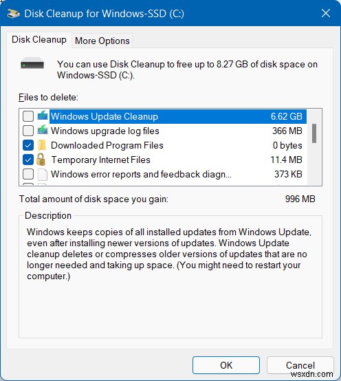 Disk space cleanup tools and methods in Windows