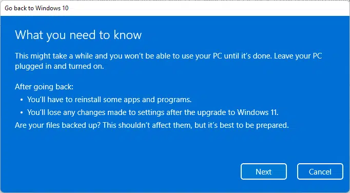 How to Downgrade windows 11 to 10 without losing data (After 10 days)