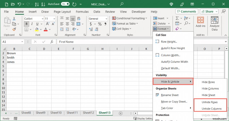 Restore Visibility: Unhide the First Column or Row in Excel