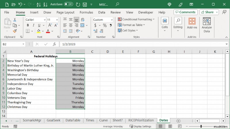 Convert Excel Dates to Weekday Names Easily