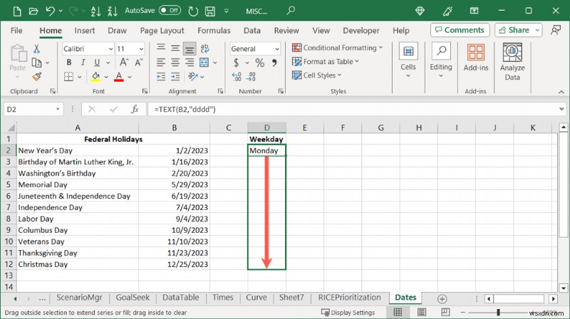 Convert Excel Dates to Weekday Names Easily