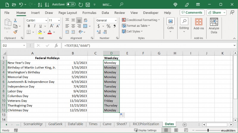 Convert Excel Dates to Weekday Names Easily
