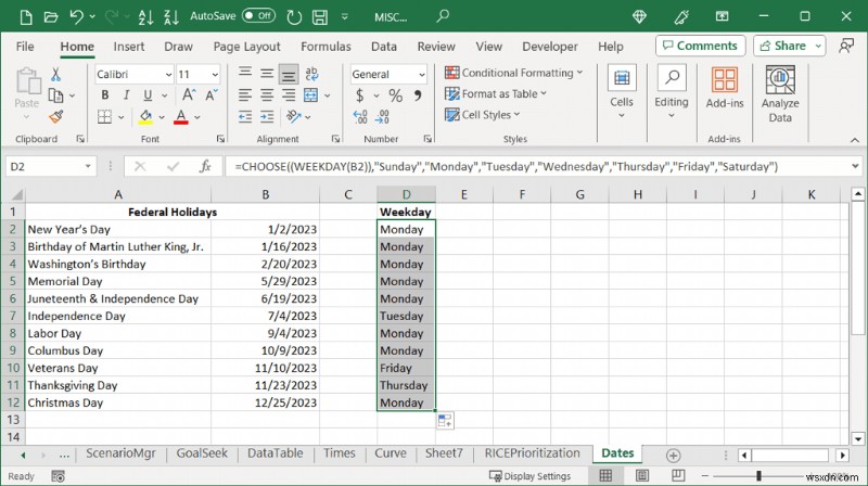 Convert Excel Dates to Weekday Names Easily