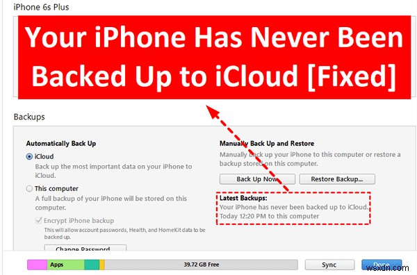 Fix the iPhone iCloud Backup Error:  Your iPhone Has Never Been Backed Up  in iTunes