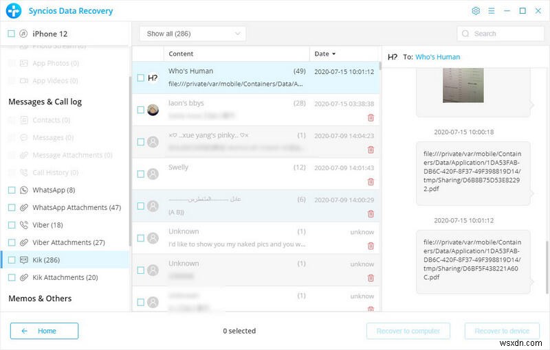 Recover Kik & Viber Chats on iPhone with Syncios Data Recovery