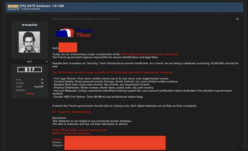 15‑Year‑Old Arrested for Selling Data from French Government Agency Breach