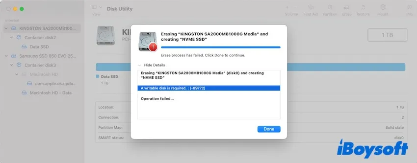 How to Fix the  Writable Disk is Required  Error When Erasing a USB Drive (Error -69772)