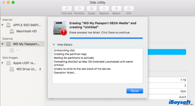 Fix macOS Disk Utility Error 69760: Unable to write to the last block of the device