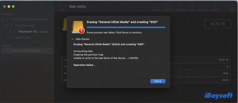 Fix macOS Disk Utility Error 69760: Unable to write to the last block of the device