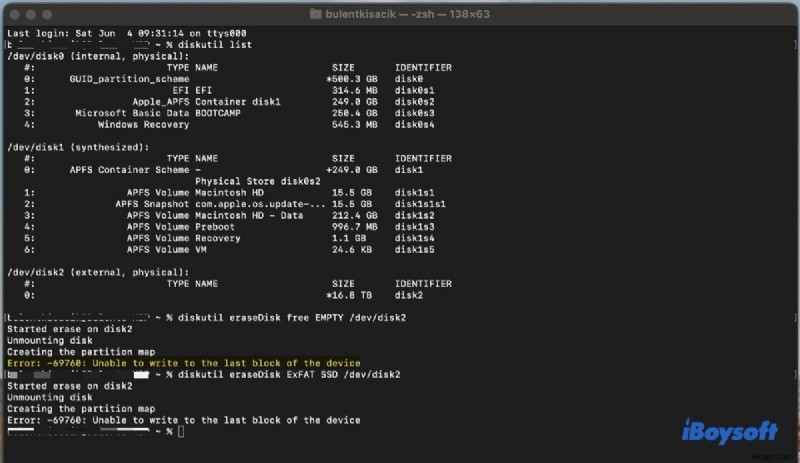 Fix macOS Disk Utility Error 69760: Unable to write to the last block of the device