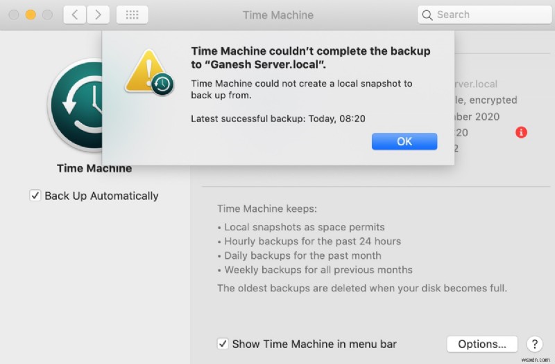 How to Resolve the Time Machine Local Snapshot Creation Error on macOS
