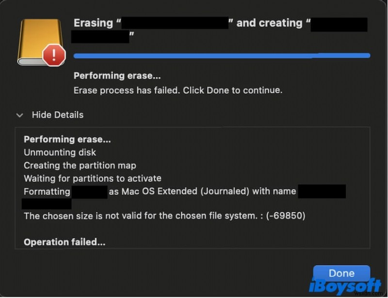 Resolve the Chosen Size Not Valid for Chosen File System Error (-69850) on macOS