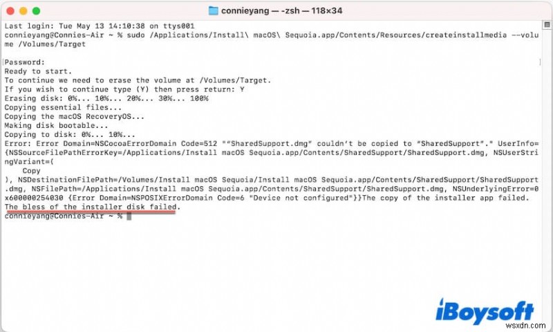 How to Resolve the  Copy of the Installer App Failed  Error When Creating a macOS USB Installer