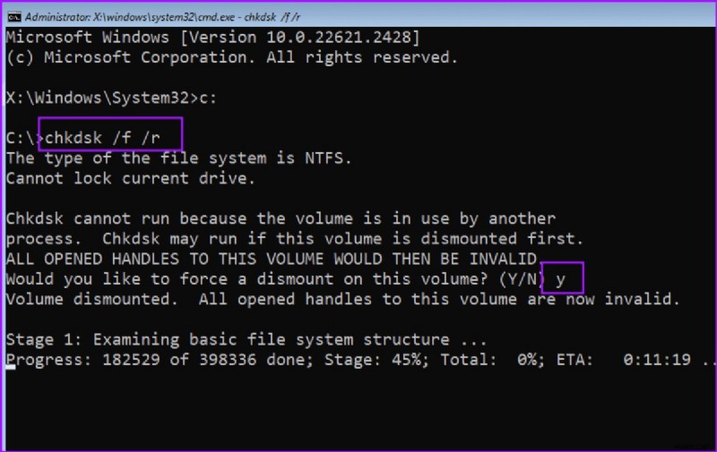 Resolve Chkdsk Errors When the Volume Is In Use by Another Process