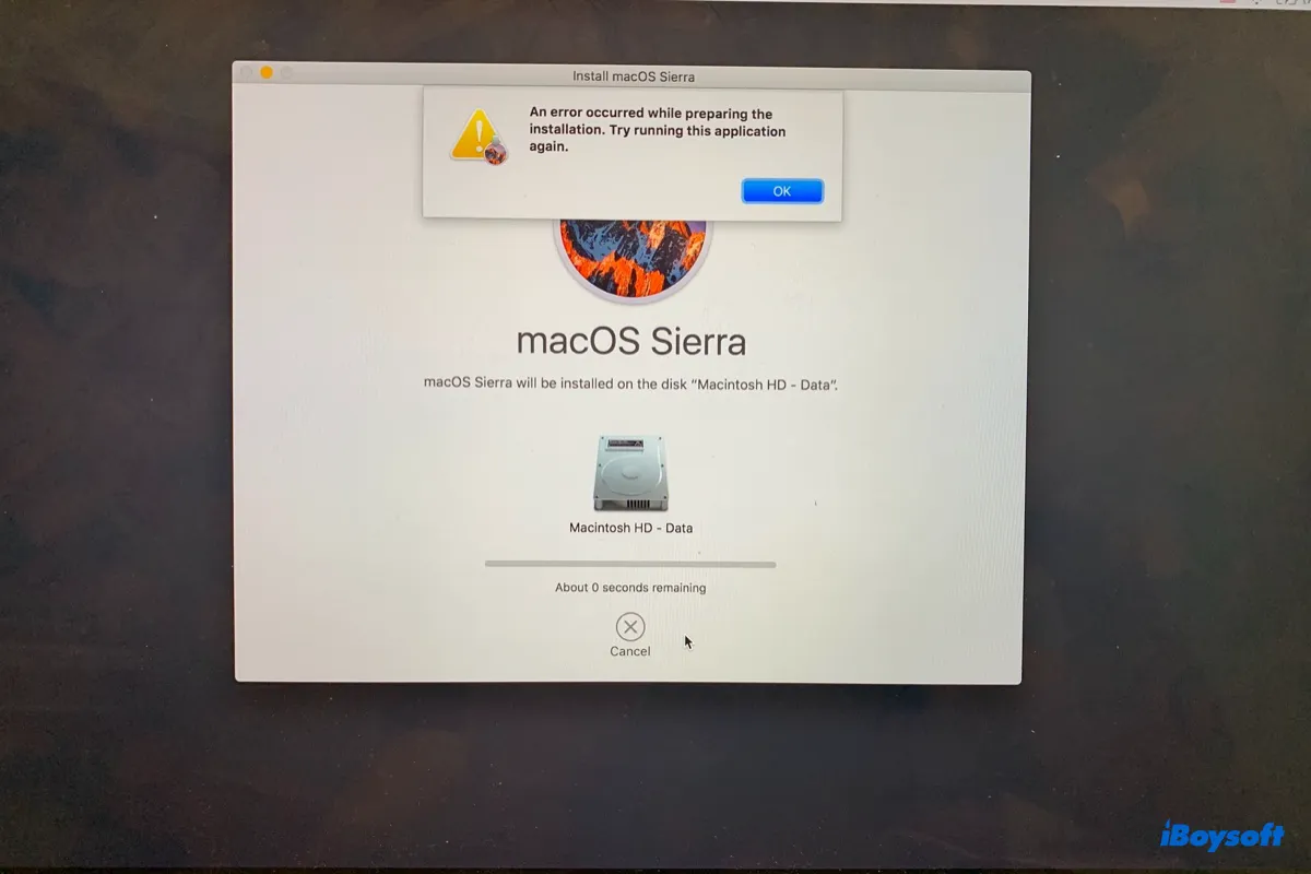 Fix the macOS Installation Error:  An error occurred while preparing the installation  on Mac